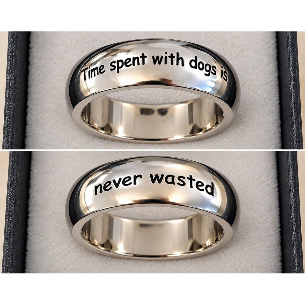 Dog Lover Ring Stainless Steel Time Spent With Dogs Is Never Wasted Size 9